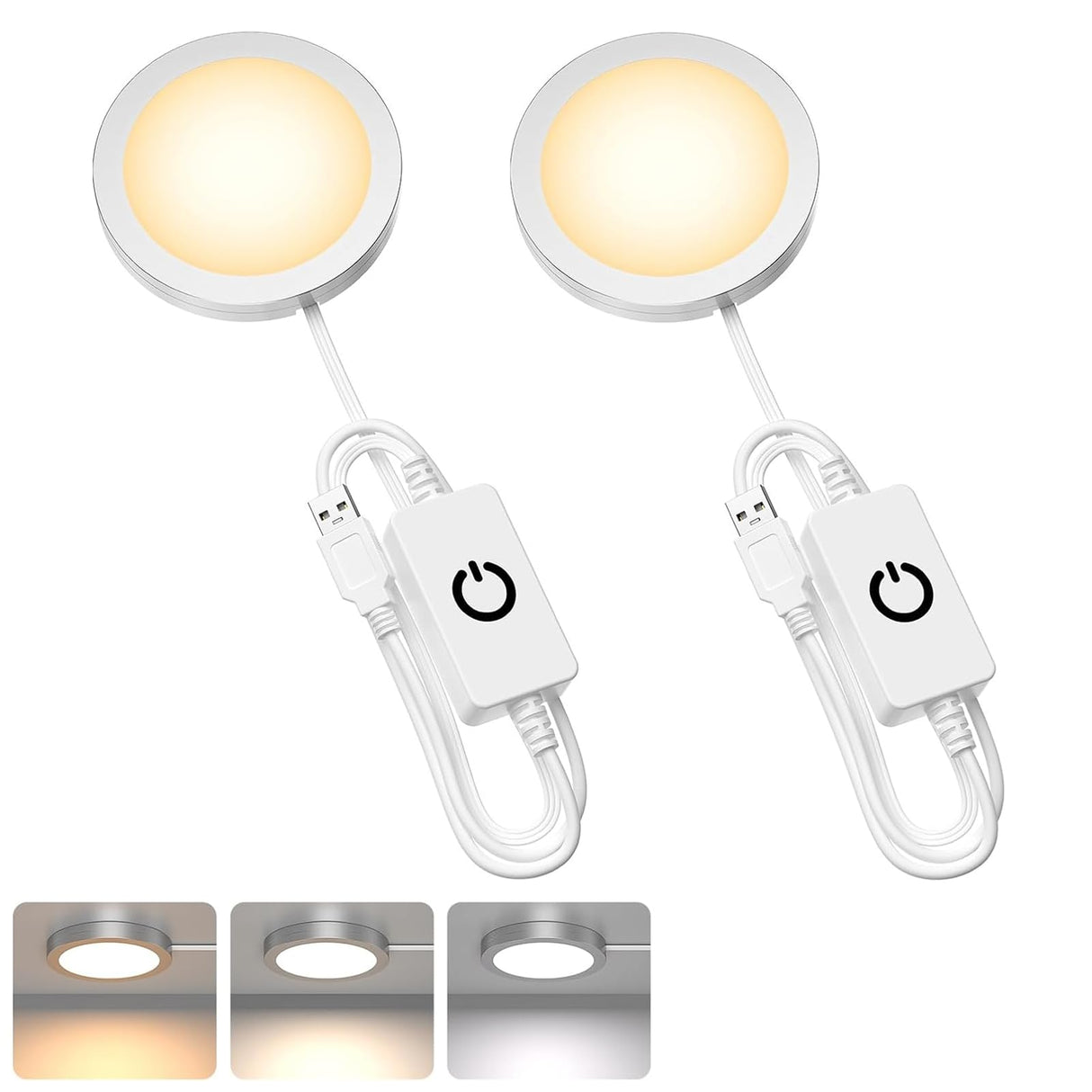 3D Printer LED Lamp Kit 2 Pack,3D Printed DIY Hardware Model Spare Parts 5V USB Powered,Wireless Puck Light Dimmable Touch Control,3 Color Warm (3000K) alanced Mixed (4000K) ol (6500K)