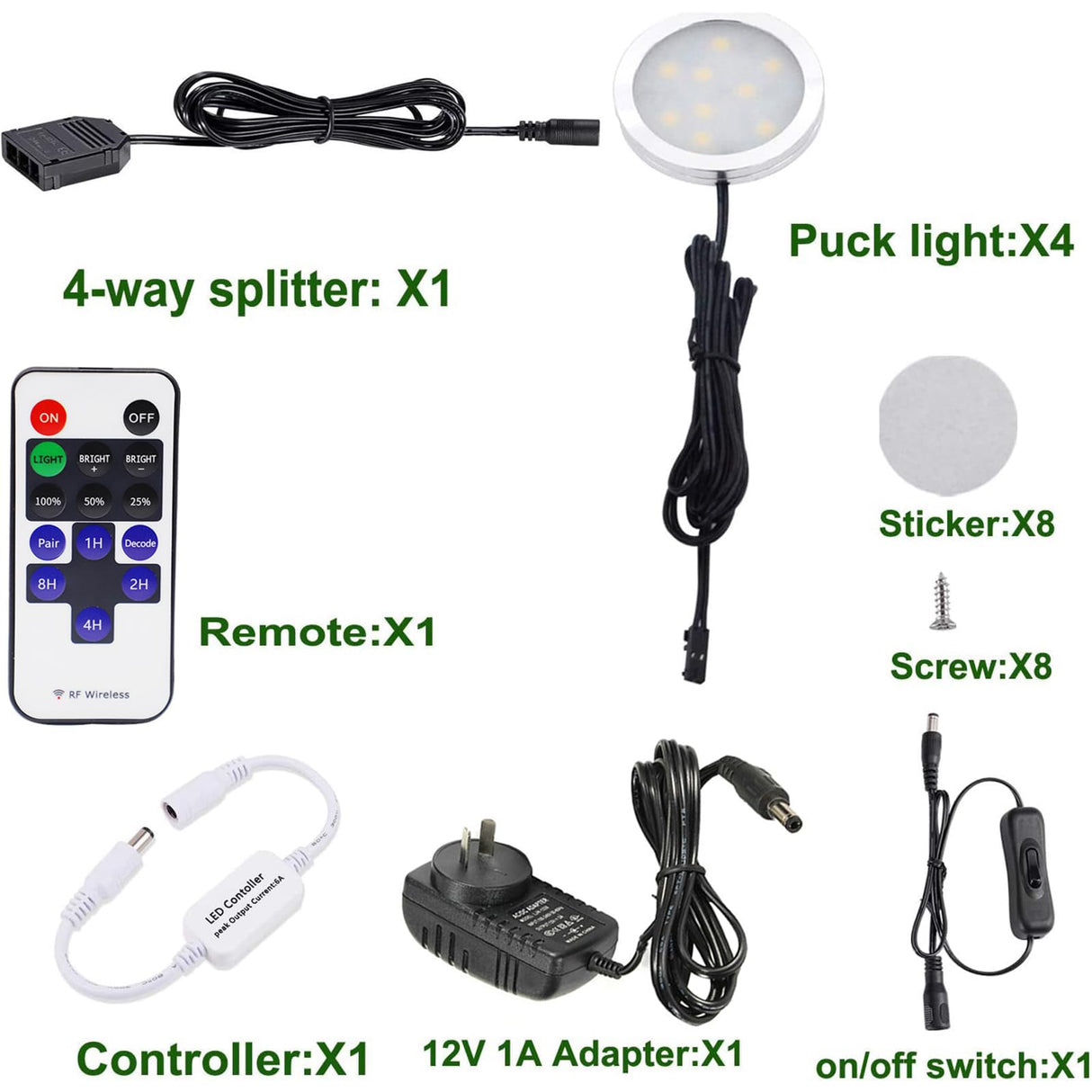 Dimmable & Timing Under Counter Lights Kitchen with Wireless RF Remote,Ultra-Thin 240V LED Cabinet Lights,12W Shelf Lights,4 Lights,Daylight White