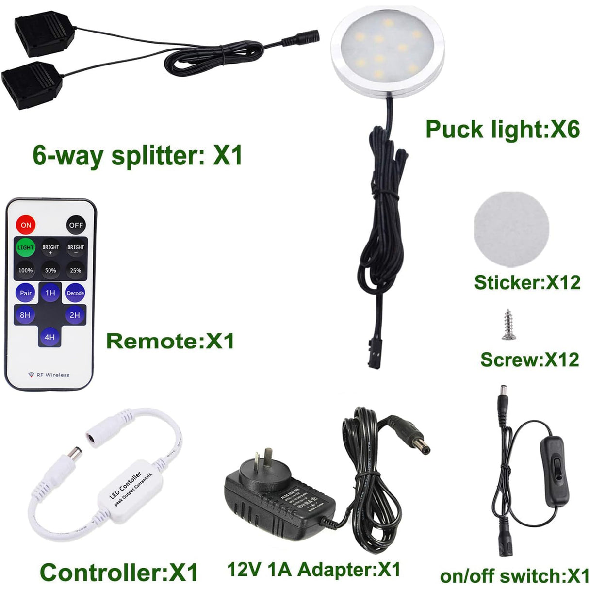 Dimmable & Timing Under Counter Lights Kitchen with Wireless RF Remote,Ultra-Thin 240V LED Cabinet Lights,12W Shelf Lights,6 Lights,Daylight White