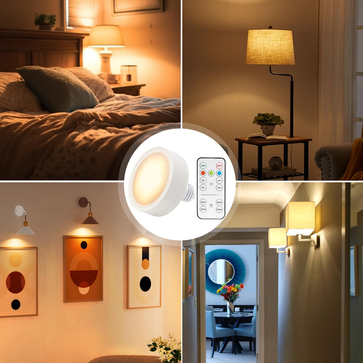 LED Battery Operated Lamps for Indoor Wall Light, E27, Remote Control and Touch Control CCT with E27 and Iron Piece for Living Room, Bedroom, Staircase, Hallway, Wireless Wall Light, Pack of 2