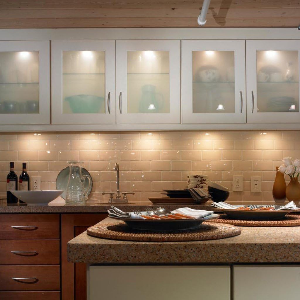 LED Under Cabinet Puck Lights, Color Temperature Changeable Under Counter Lighting,Warm+White Dual Color with Dimmable Controller for Kitchen Shelf Ambiance Accent Lighting (6 Lights)