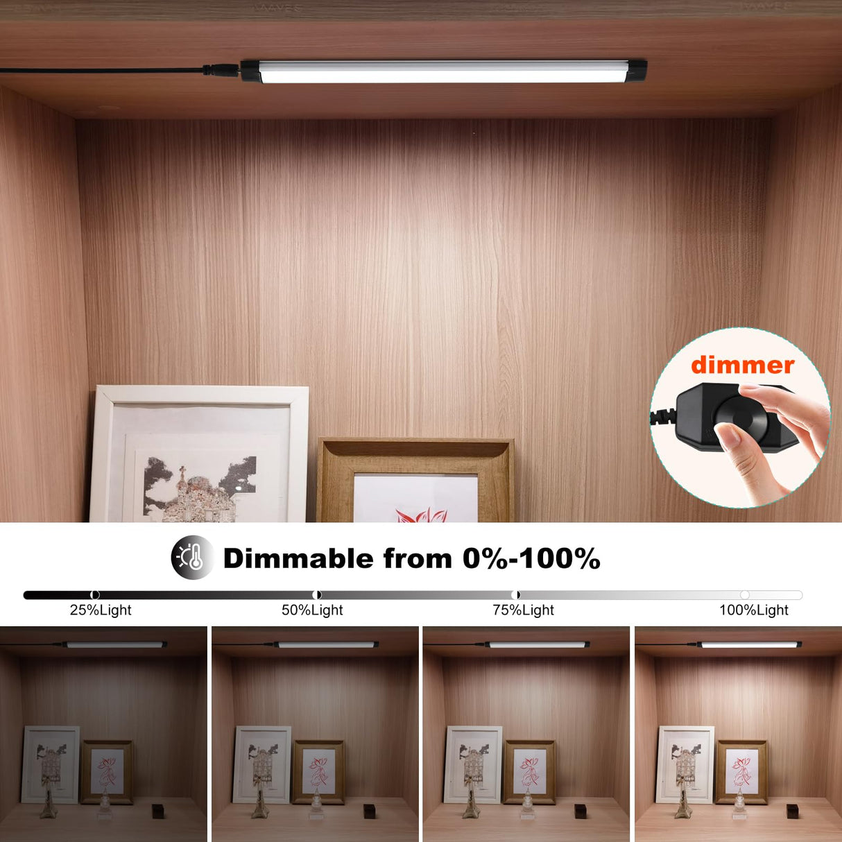 Dimmable Led Under Cabinet Lighting Bar Linkable Kits with Rocker Switch Under Counter Kitchen,Showcase,Shelf Lighting(3 Panel Kits Warm White)