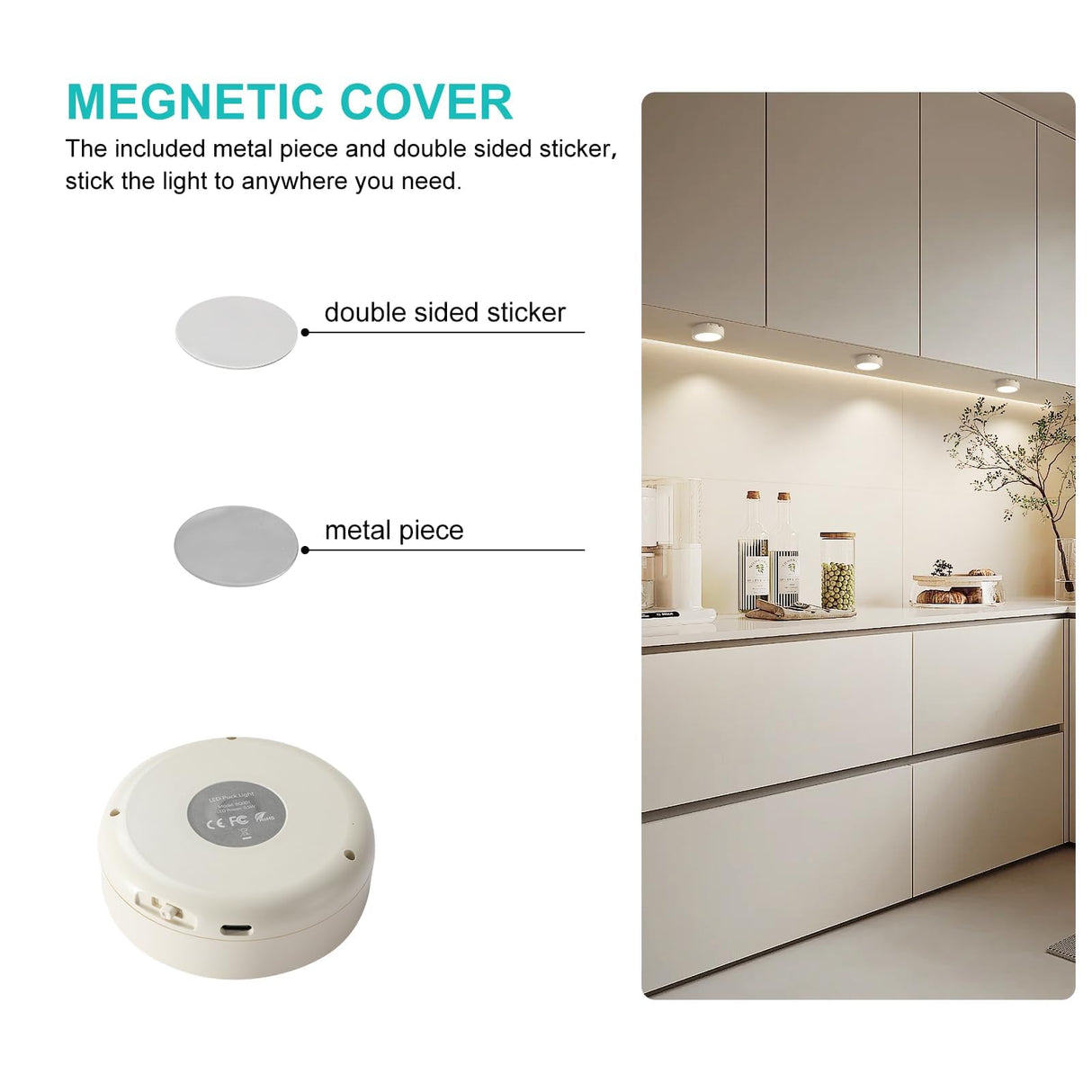 Pack of 6 Under-Unit Lights Kitchen LED Cabinet Lighting Wireless with Remote Control Cabinet Lighting Rechargeable Battery Dimmable Under Cabinet Light for Showcases, Wine Cabinet