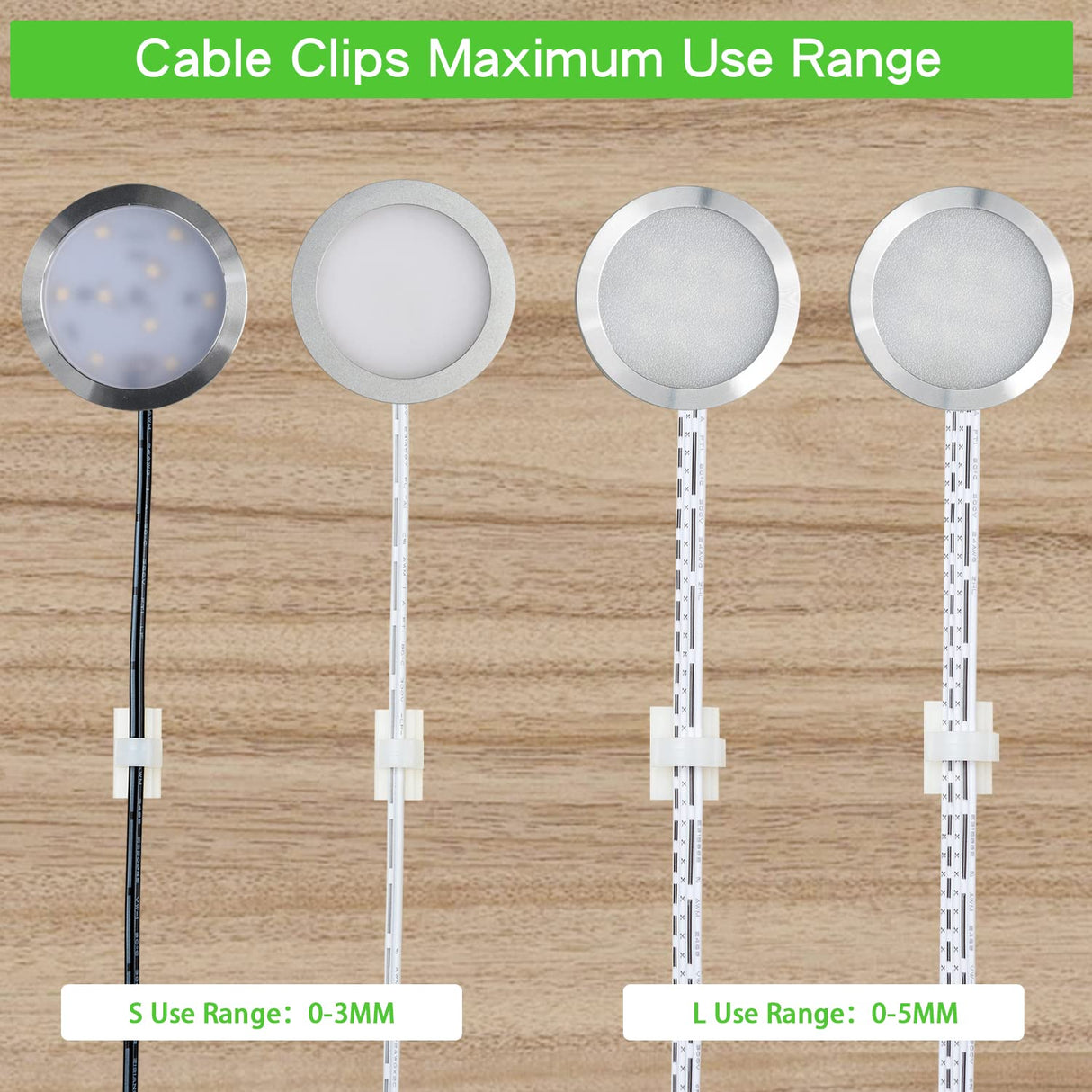 100PCS Cable Clips White, AIBOO Upgraded Wire Clips Adhesive with 50PCS Small Size & 50PCS Large Size Cable Straps, Mini Cable Wire Management for Handling Under Cabinet Lighting with Cords