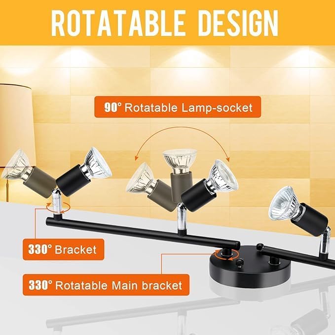 Kitchen Lights,Ceiling Lighting Kits, Swivelling Ceiling Spotlight for Bedroom, Kitchen and Living Room(GU10 LED Bulbs not Included) (4 Way Black)