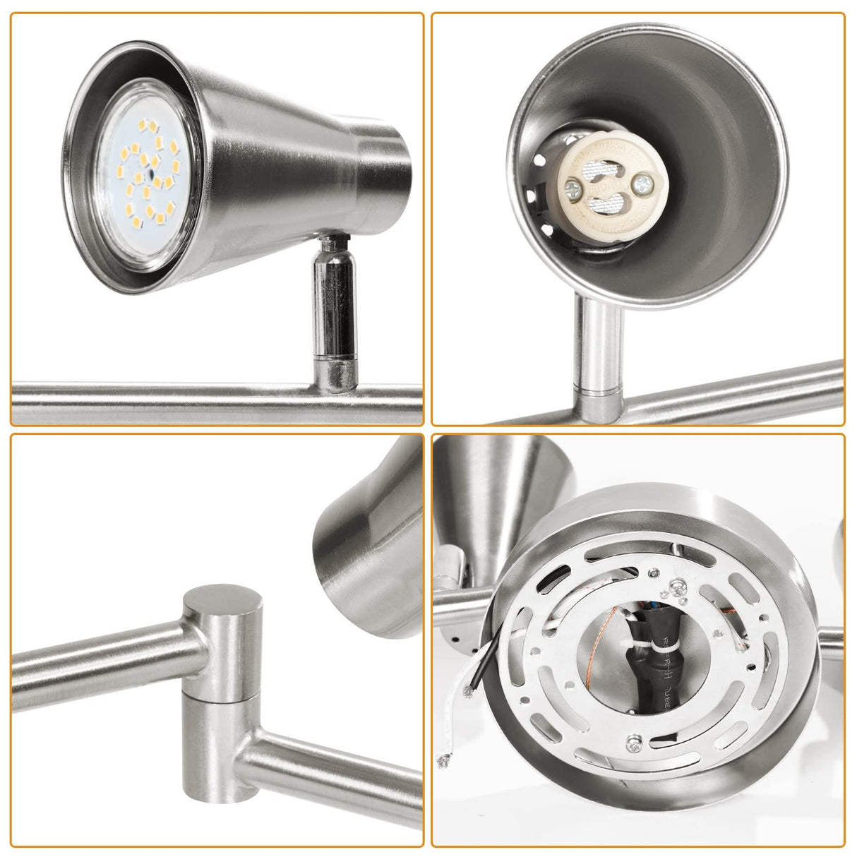 LED 8 Light Track Lighting Fixture Flexible, Adjustable Ceiling Spot Light with GU10 Track Light Head, Accent Lighting Foldable Swing Arm Brushed Nickel(Bulbs Not Included)