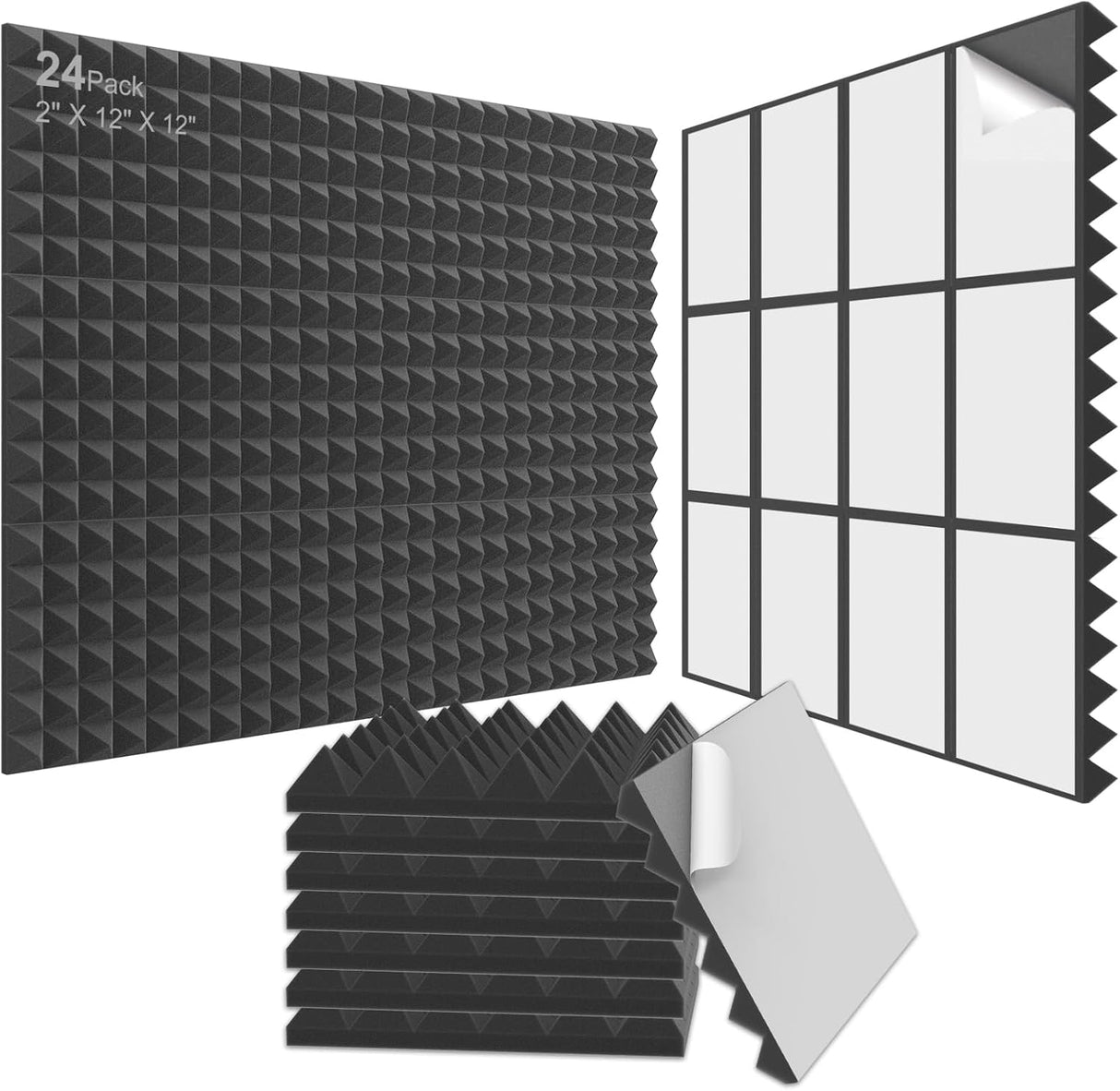 JBER Acoustic Panels Foam Pyramid 24pcs 30x30x5cm for Soundproof Padding Wall