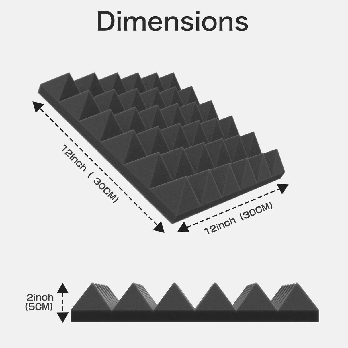 JBER Acoustic Panels Foam Pyramid 24pcs 30x30x5cm for Soundproof Padding Wall