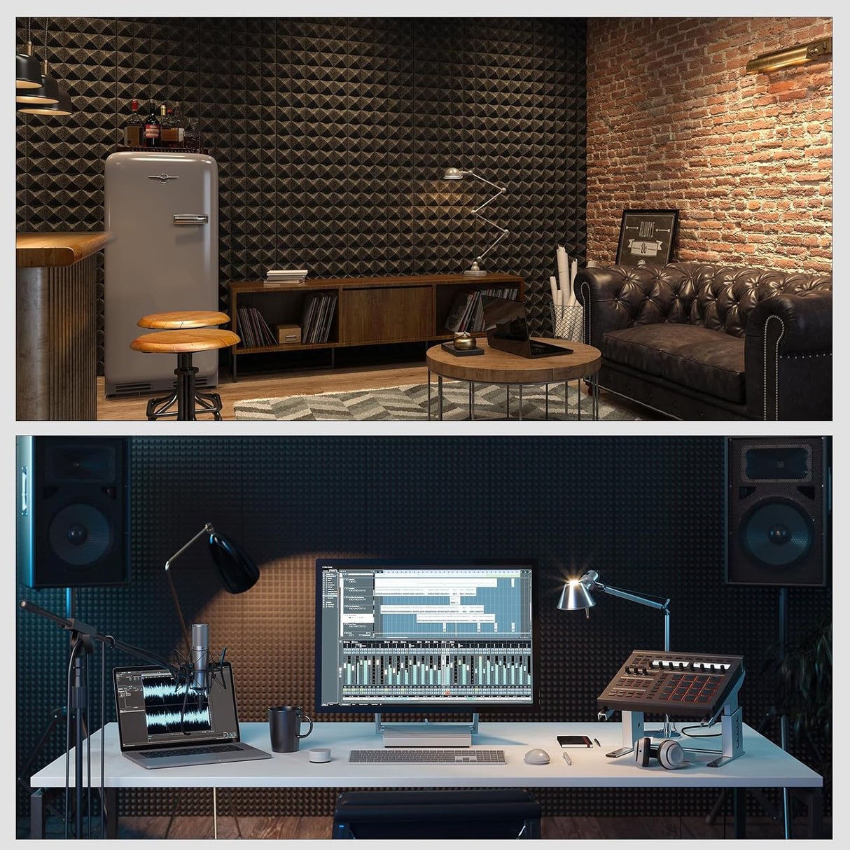 JBER Acoustic Panels Foam Pyramid 24pcs 30x30x5cm for Soundproof Padding Wall