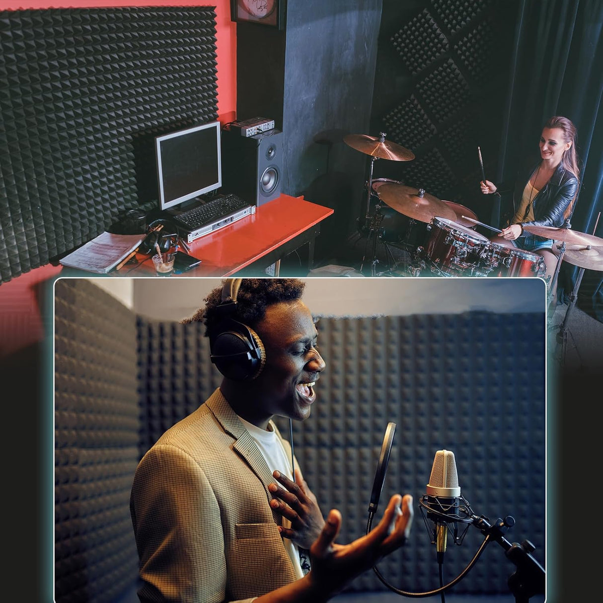 JBER Acoustic Panels Foam Pyramid 24pcs 30x30x5cm for Soundproof Padding Wall