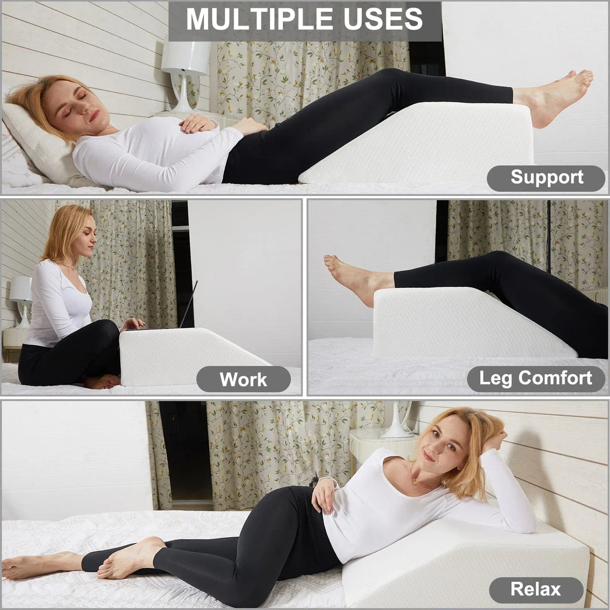 Memory Foam Bed Wedge Leg Support Elevation Pillow with Washable Breathable Cover 60.5 x 50 x 22cm