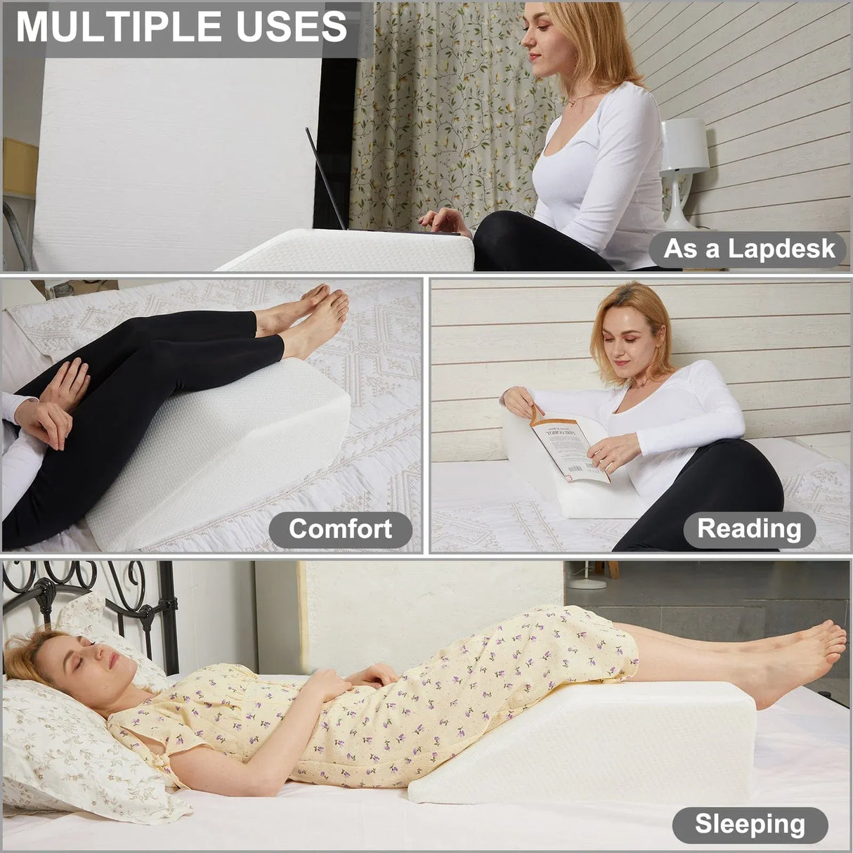 Memory Foam Bed Wedge Leg Support Elevation Pillow with Washable Breathable Cover 60.5 x 50 x 22cm