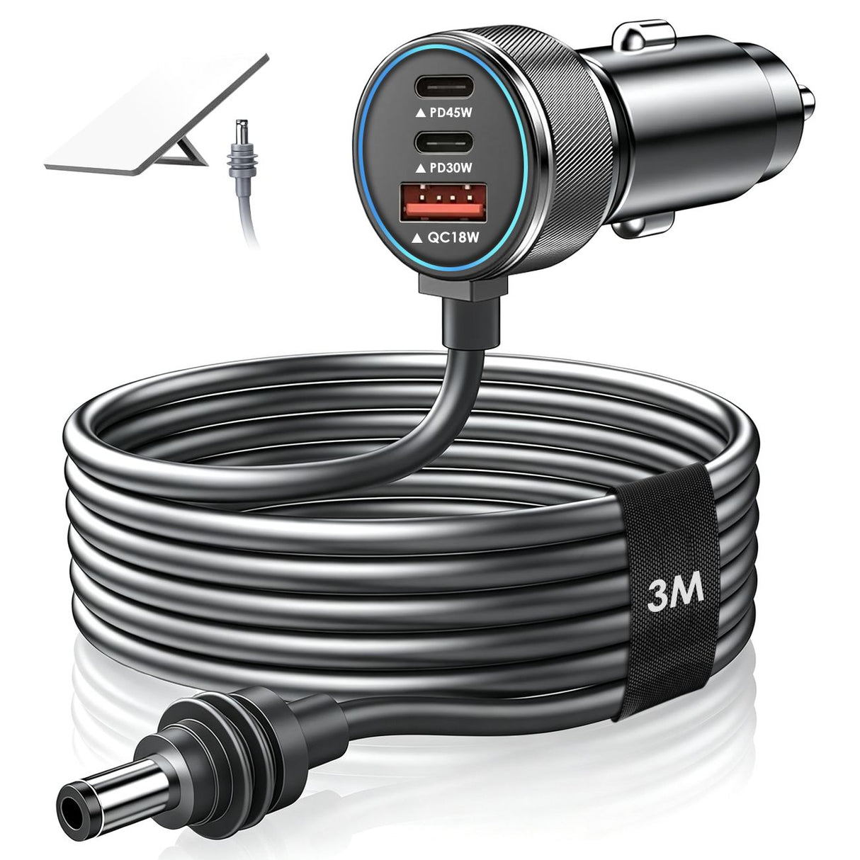 Aumerage Car Charger for Starlink Mini, DC Cable & Cigarette Adapter 3M | 3-in-1 12V-24V USB-C USB QC 3.0 + 45W/30W PD, 16AWG Waterproof for Camping, RV & Off-Grid