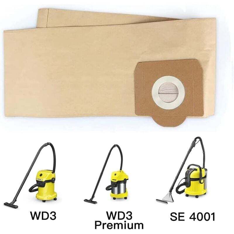 Karcher WD3 Vacuum Cleaner Bags, 5-pack straight vacuum cleaner bags for Karcher WD3, WD 3 Premium, WD3200, WD3500P, A2204, A2204, A2534, SE4001..