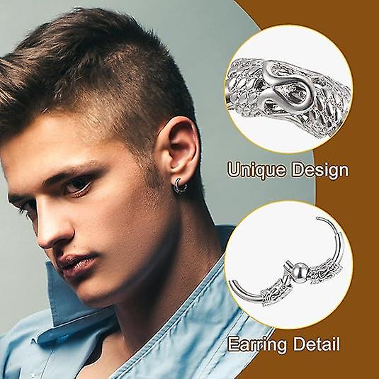 14mm Men's Titanium Steel Hoop Earrings Set - Black & Silver, Punk Rock Style