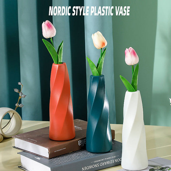 Plastic Vase Imitation Ceramic Flower Pot Table Arrangement Dark Blue