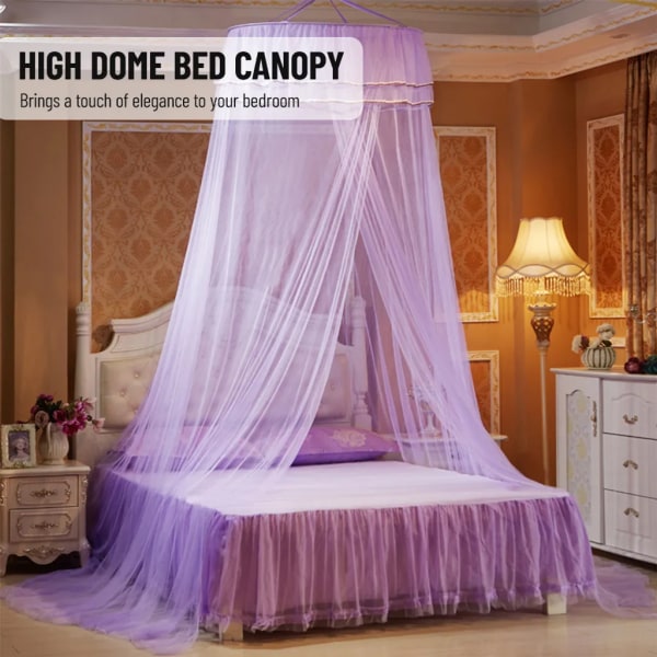 Universal Bed Canopy Dome Bedspread Mosquito Net Tulle Children's Bed Children's Room Princess Double Bed Easy to Install, Purple