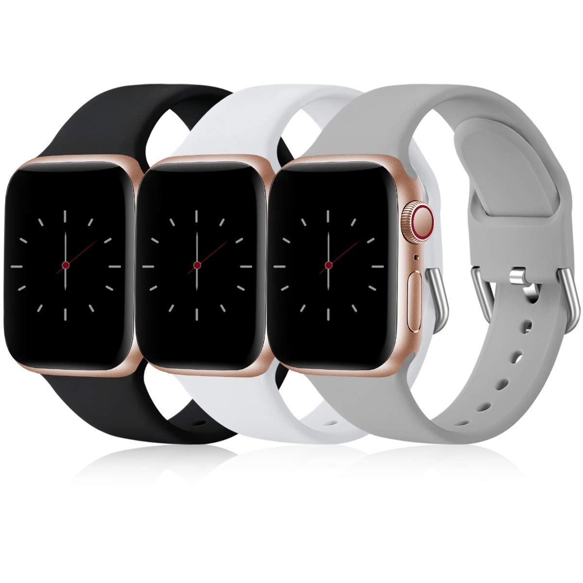 Compatible with Apple Watch Bands Series 8 7 6 5 4 3 Ultra SE 42mm 44mm 45mm, 3-Pack Black White Gray