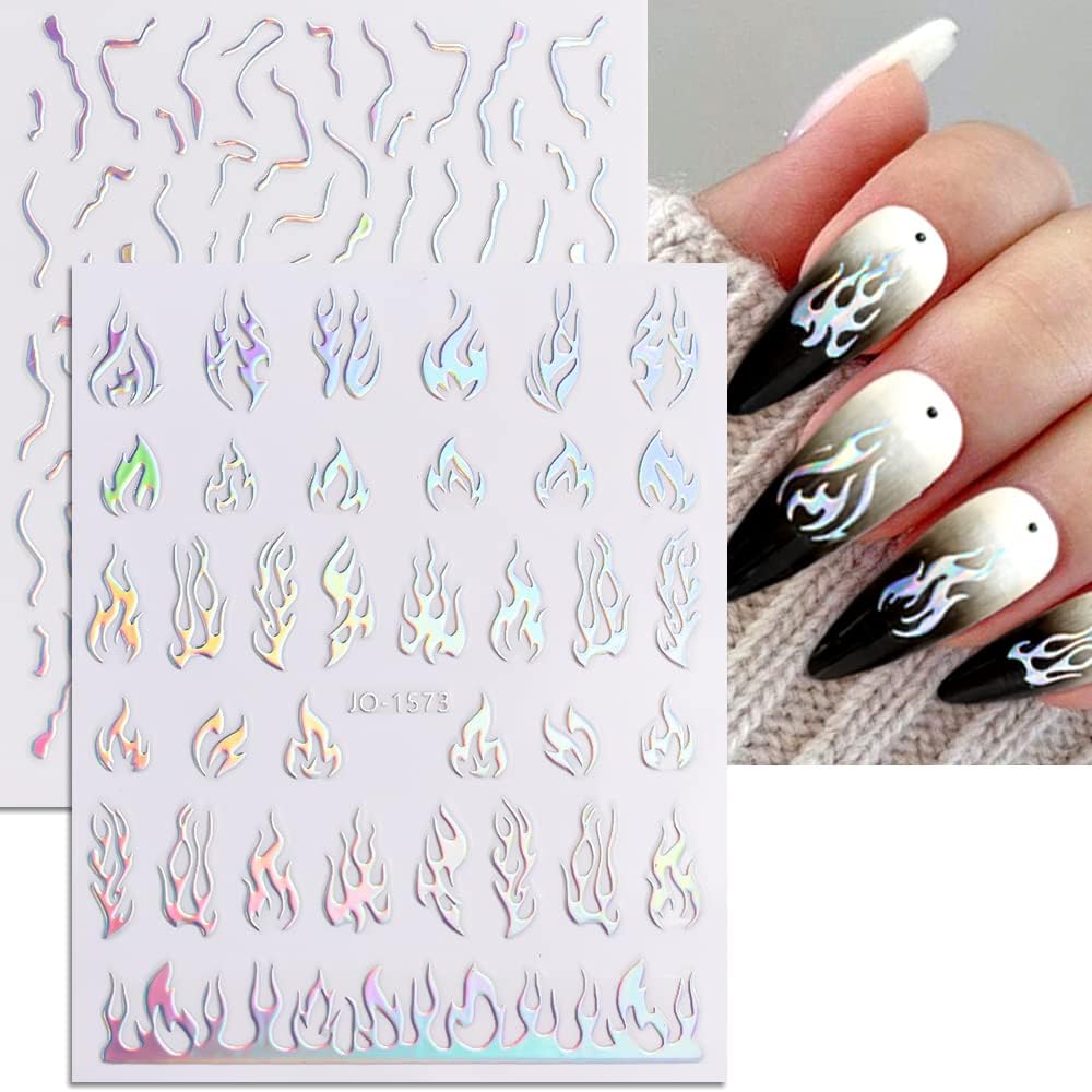 Aurora Nail Stickers 8 Sheets 3D Holographic Laser Heart Star Moon Flower Butterfly Nail Decals Self-Adhesive