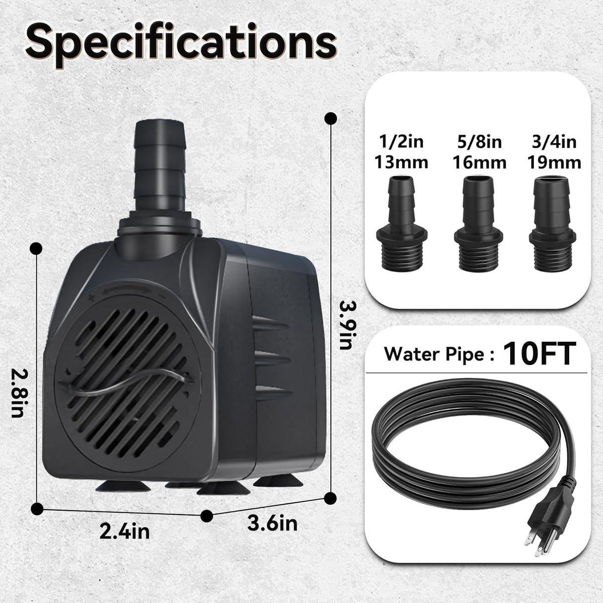 400GPH Submersible Water Pump, Ultra Quiet Fountain Pump for Ponds, Aquariums, Fish Tanks and Hydroponics. Adjustable Flow with 10ft Power Cord.