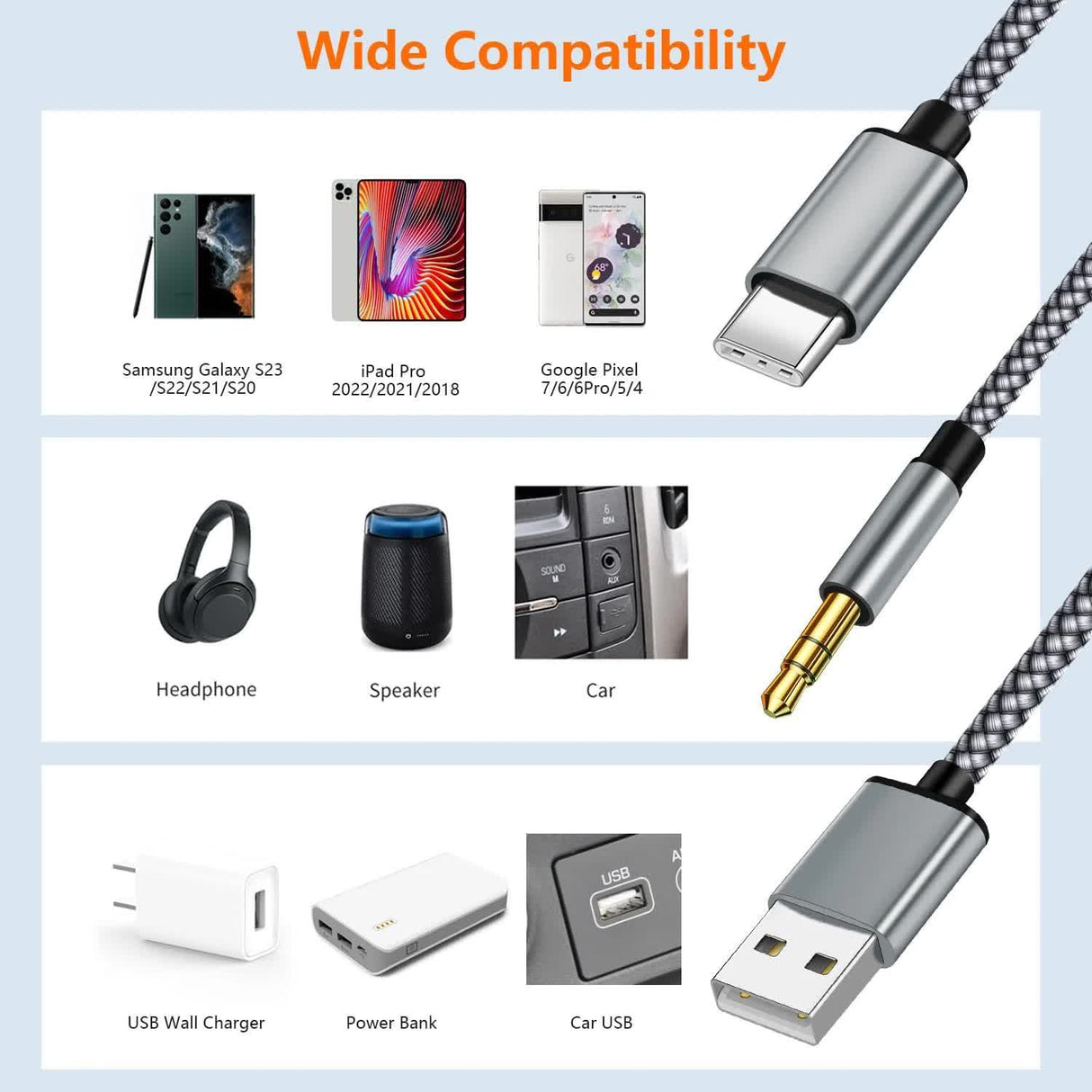 USB C to 3.5mm Aux Audio Cable with Charging, 2 in 1 USB C to 3.5mm Car Stereo Headset Audio Cable with PD 18W Charging Compatible with iPhone 16/15, Samsung Galaxy S25/S24/S23/S22+, Google Pixel 8 7