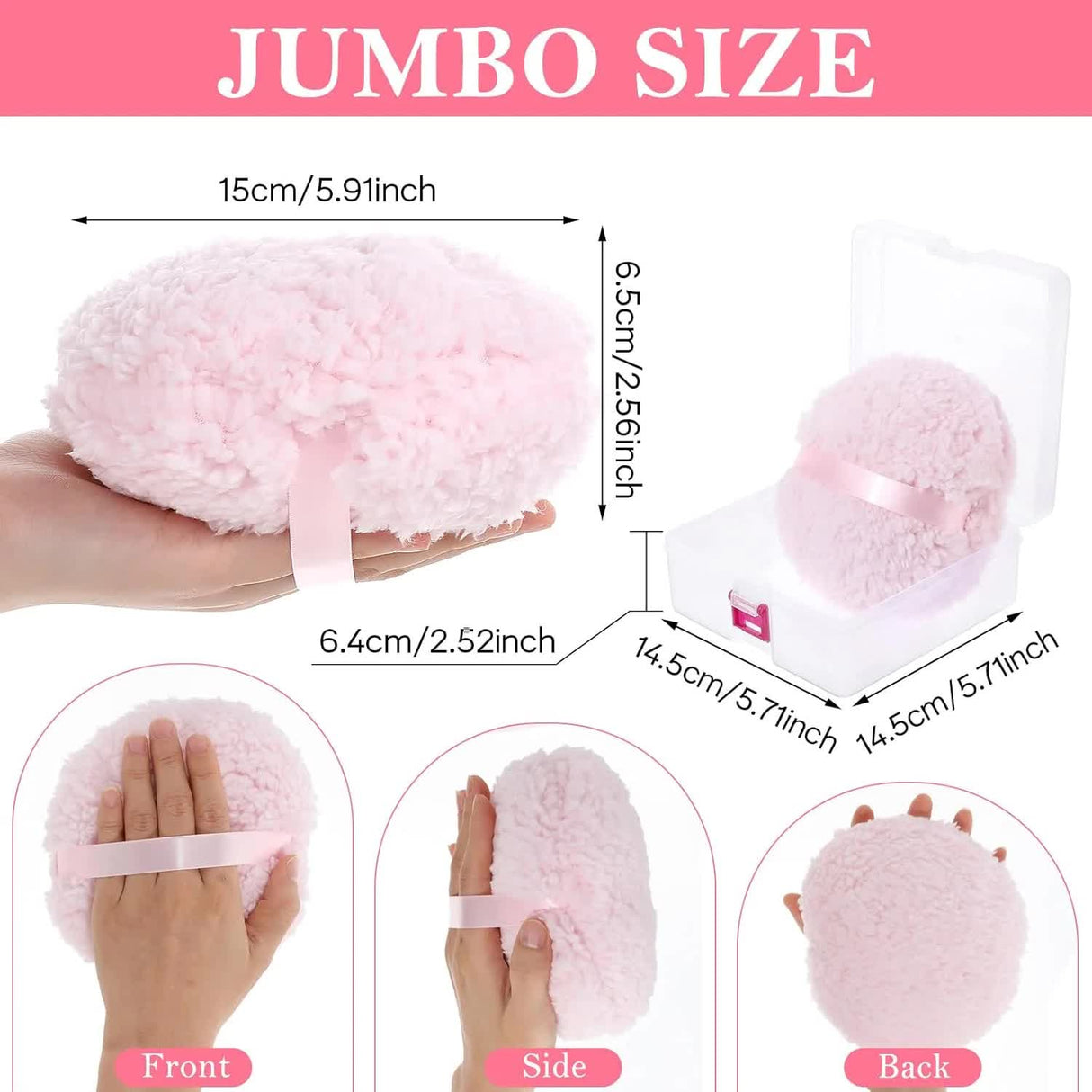 Body Powder Puff, 6 Inch Powder Puff with Storage Container Pink Soft Powder Puff for Body Powder Large Dust Puffs for Women Body Powder Applicator