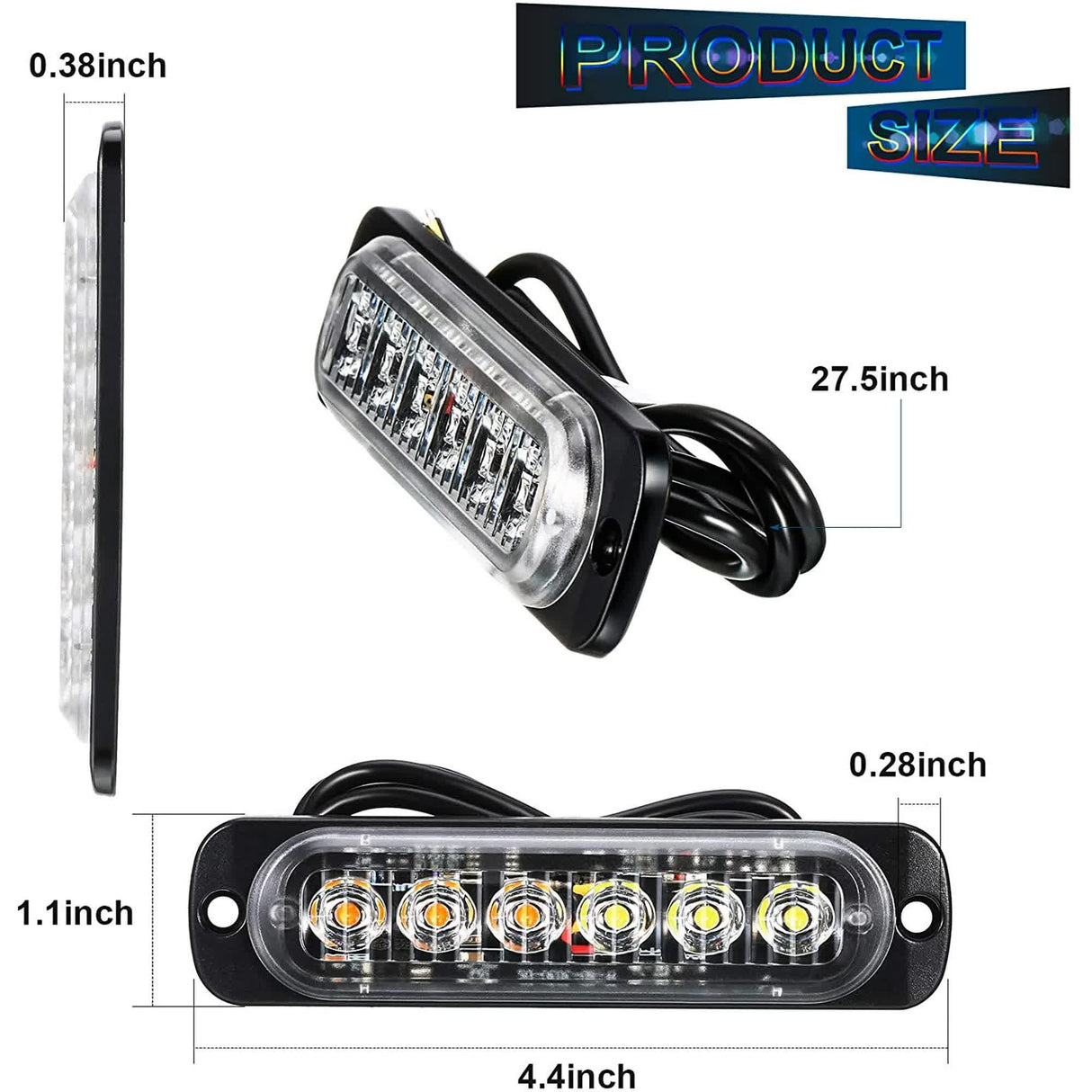 LED Amber Strobe Lights Vehicle Emergency Strobe Lights for Trucks LED Flashing Car Lights Windshield Lights Bars Hazard Shiny Mount Lights with Pads Screws for off Road Car(4 Pieces)