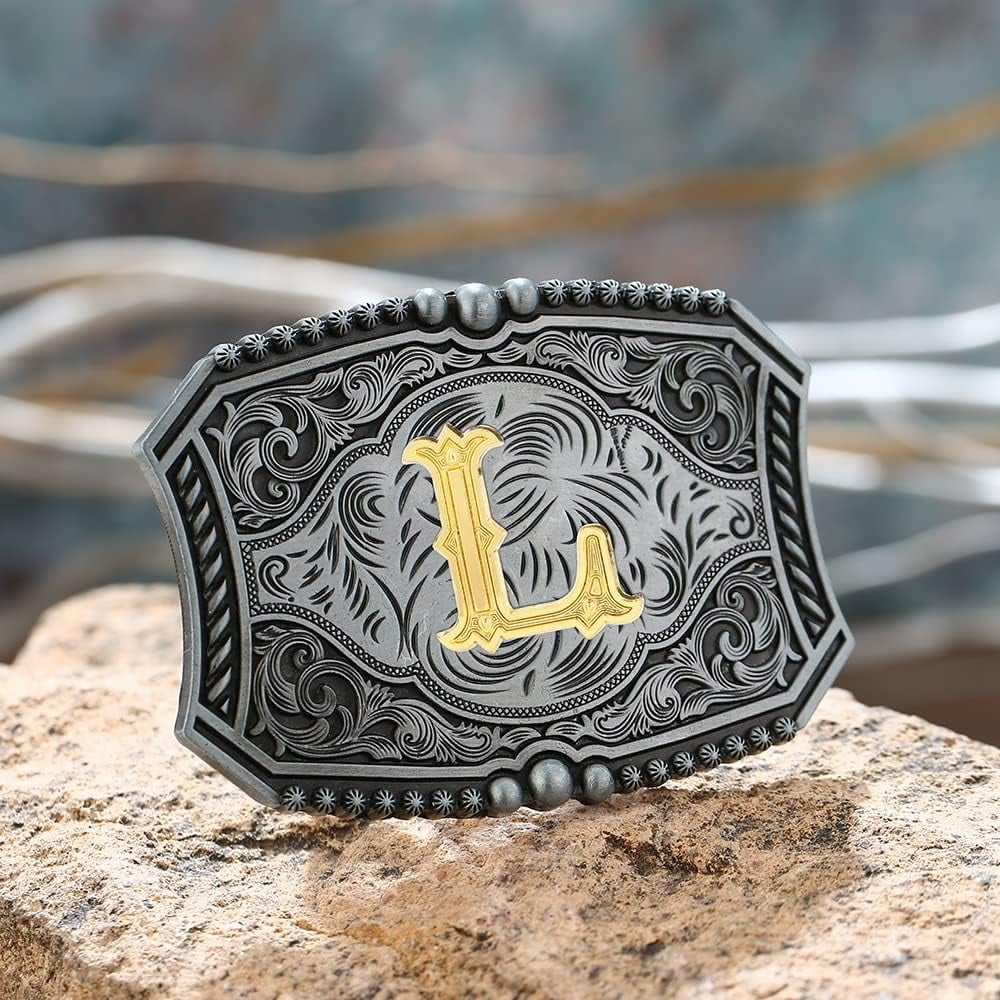 Men's American Western Belt Buckle Knight Vintage Initial Letters A to Z Alphabet Cowboy Rodeo Belt Buckle
