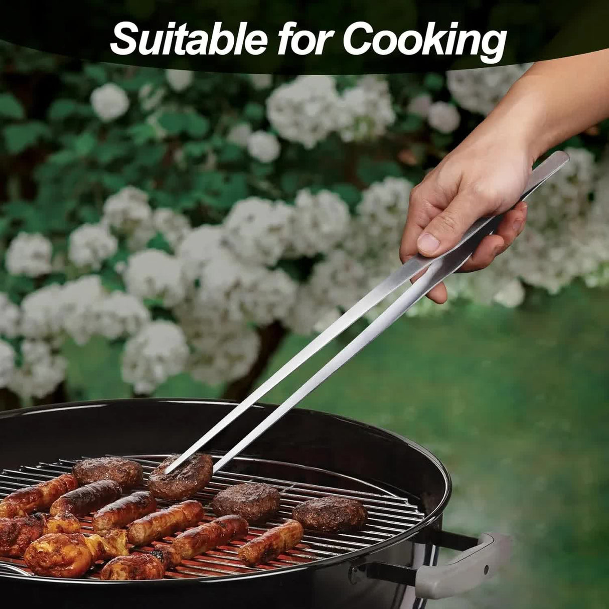 Extra-Long 15 inch Tongs Tweezers with Precision Serrated Tips Heavy Duty Stainless Steel Straight Aquarium Fishtank Tweezers Polished for Garden, Kitchen Cooking, Indoor Outdoor