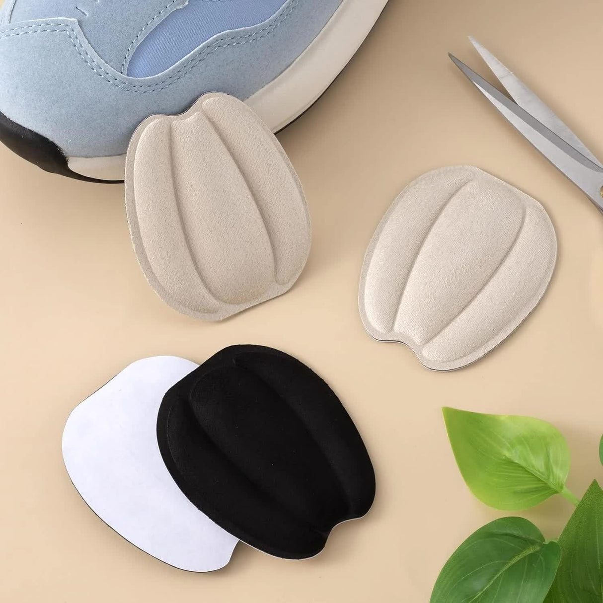 4 Pairs Self Adhesive Tongue Pads for Shoes Too Big, Non Slip Tongue Cushion Insert for Loose Shoe Size Reducer, Shoe Filler Shoe Heel Inserts for Men Women, Size Large (Black+Beige)
