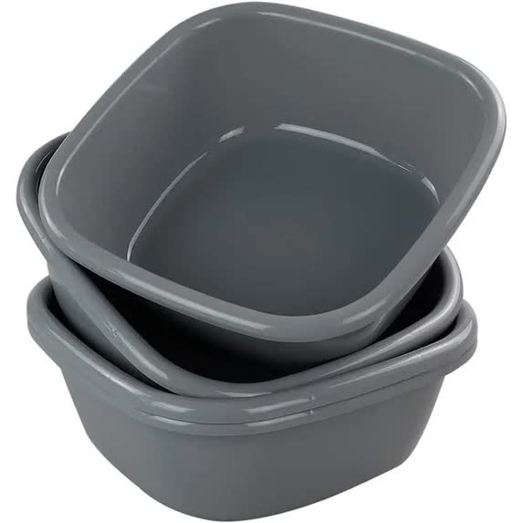 Idotry 4-Pack Baby Small Wash Basin, Gray Plastic Square Dish Pan, 8 Quart