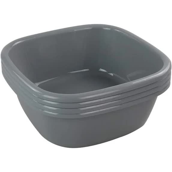 Idotry 4-Pack Baby Small Wash Basin, Gray Plastic Square Dish Pan, 8 Quart