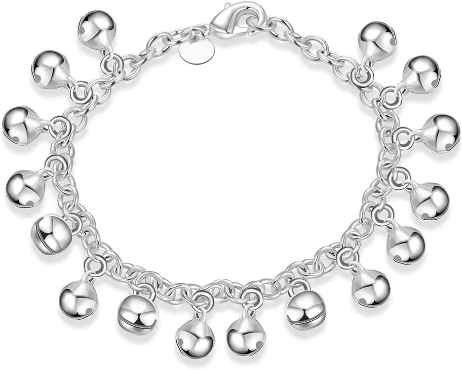 OSIRIDEH2 Bell Bracelet 925 Sterling Silver Bells Sounds Bead Chain Bracelet for Women Wedding Engagement Party Jewelry Jingling Bracelets bracelet