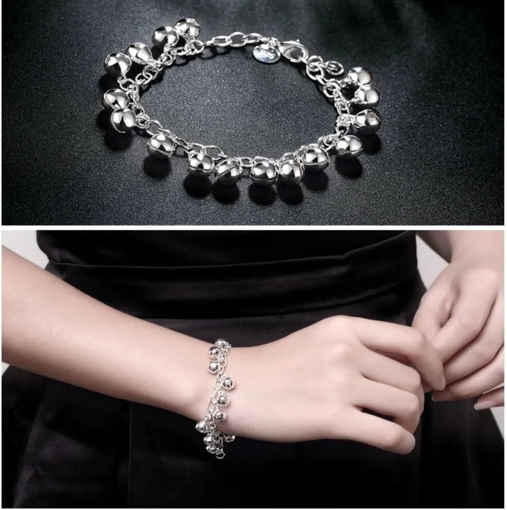 OSIRIDEH2 Bell Bracelet 925 Sterling Silver Bells Sounds Bead Chain Bracelet for Women Wedding Engagement Party Jewelry Jingling Bracelets bracelet