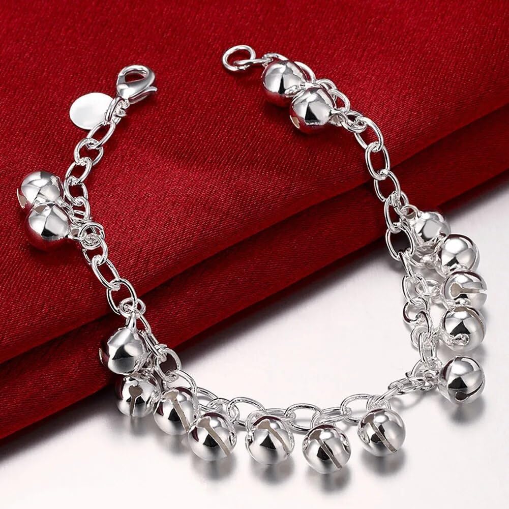 OSIRIDEH2 Bell Bracelet 925 Sterling Silver Bells Sounds Bead Chain Bracelet for Women Wedding Engagement Party Jewelry Jingling Bracelets bracelet