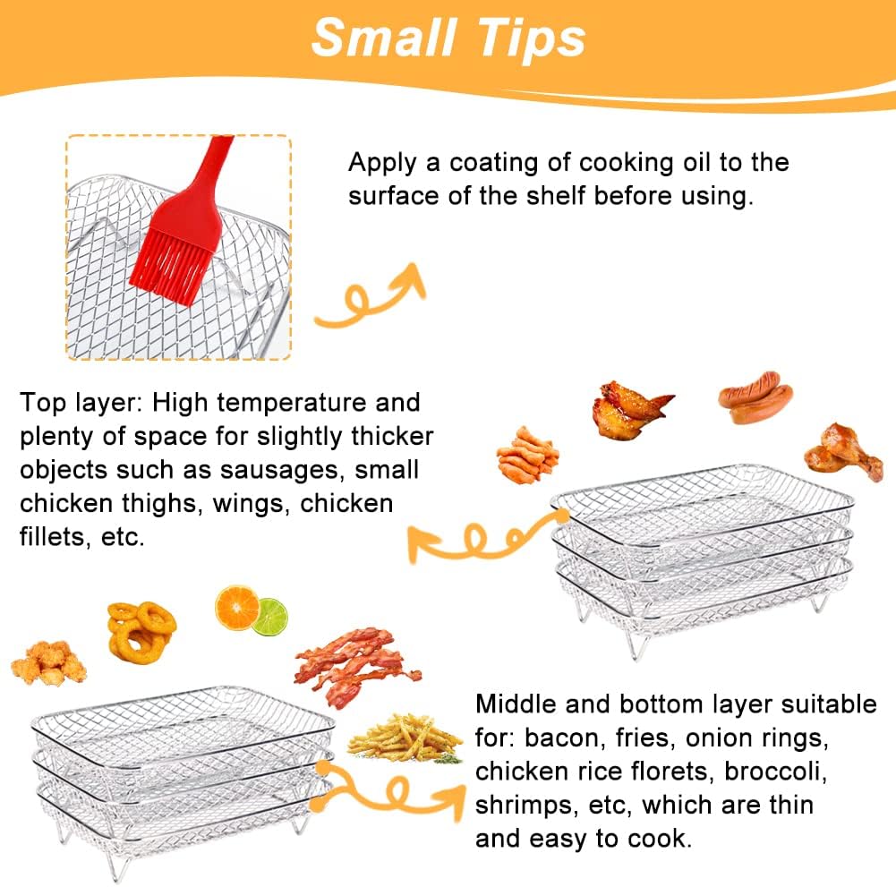 Air Fryer Rack for Ninja Dual Airfryer, 3pcs Stackable Stainless Steel Dehydrator Rack, Rectangle Double Air Fryer Accessories, Ninja Dual Airfryer Accessories