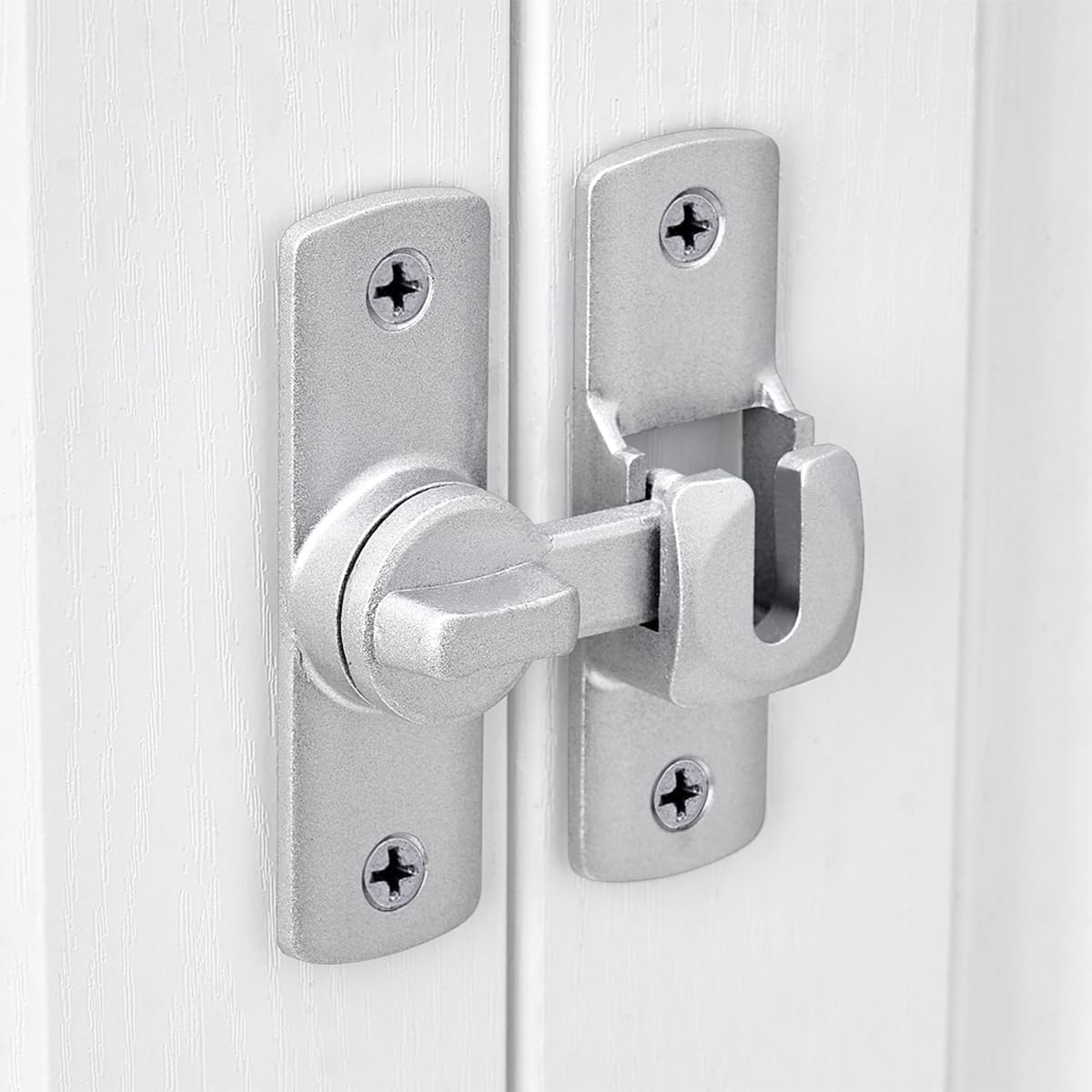 Silvery Barn Door Latches,90/180 Degree Gate Lock,Aluminum Alloy Right Angle Door Lock Latch,Flip Gate Latches Hardware,Door Security Sliding Door Latch Lock fo Cabinets,Barn Door,Bathroom Silvery