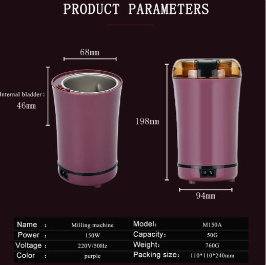 Mini coffee Machine, Portable coffee Grinder with Transparent Protective Cover and Brush, 150W Strong Motor Power and Efficient Grinding, Silent and Practical, for Home and Kitchen