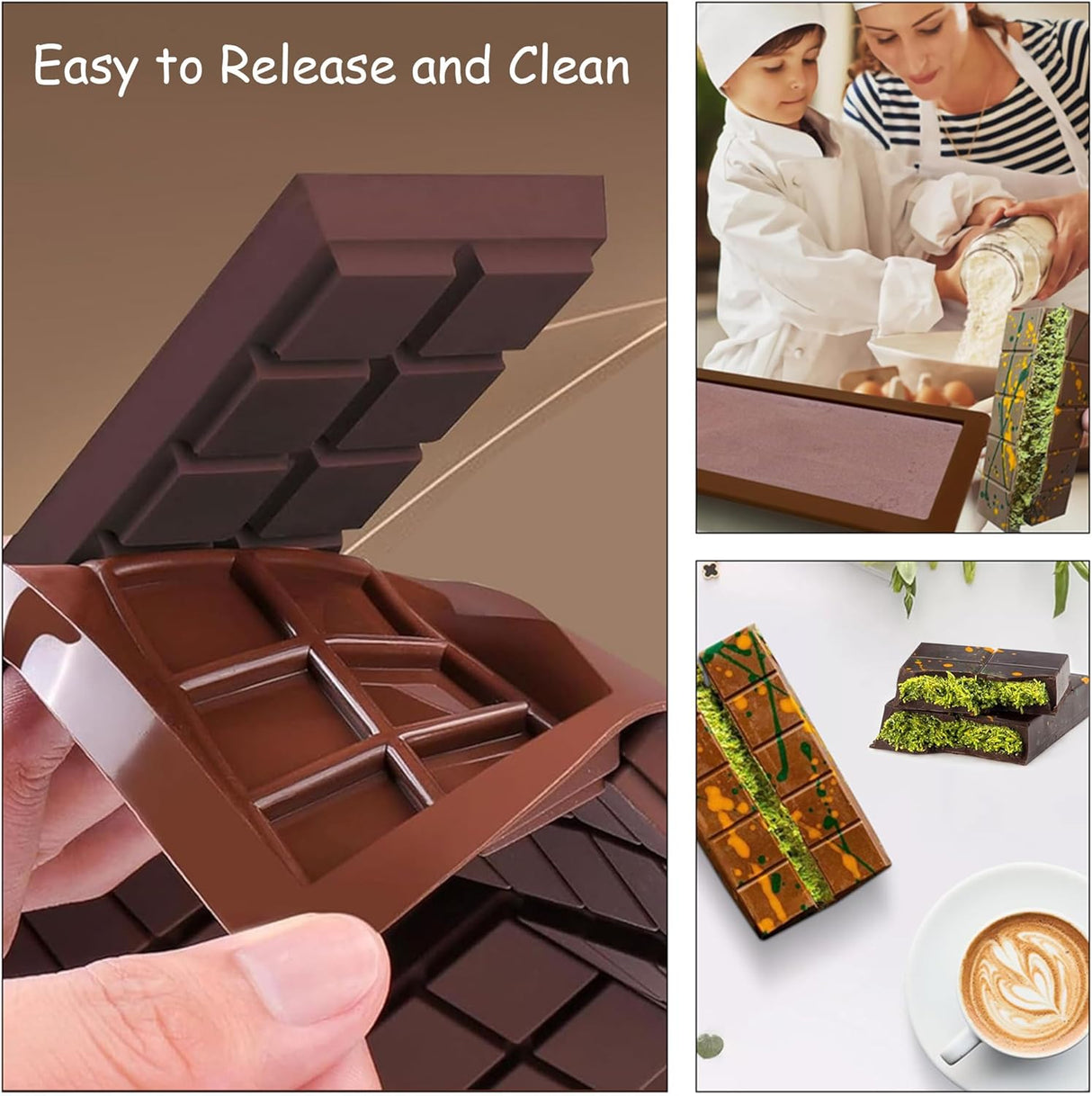 3 PCS Silicone Chocolate Bar Molds with 1 spatula,3/4 Inch Thick Non-Stick Chocolate Mold,Large Deep Cavity Chocolat Silicone Mold for Stuffed Chocolate Bars Knafeh Pistachio Chocolat