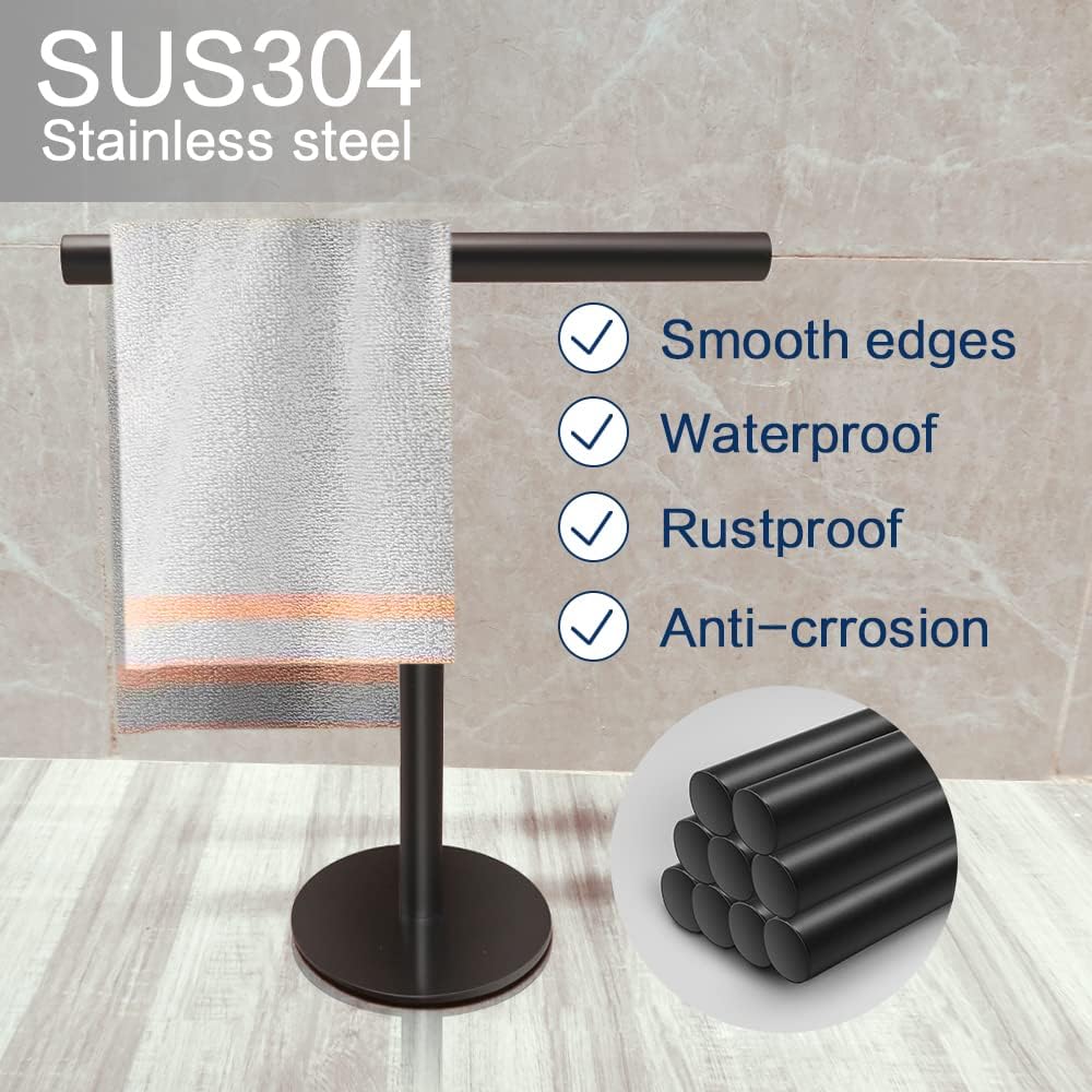 Hand Towel Holder Stand for Bathroom Vanity Countertop Matte Black T-Shape Towel Bar Rack Stand Towel Bar for Bathroom Kitchen Matte Black Matte Black