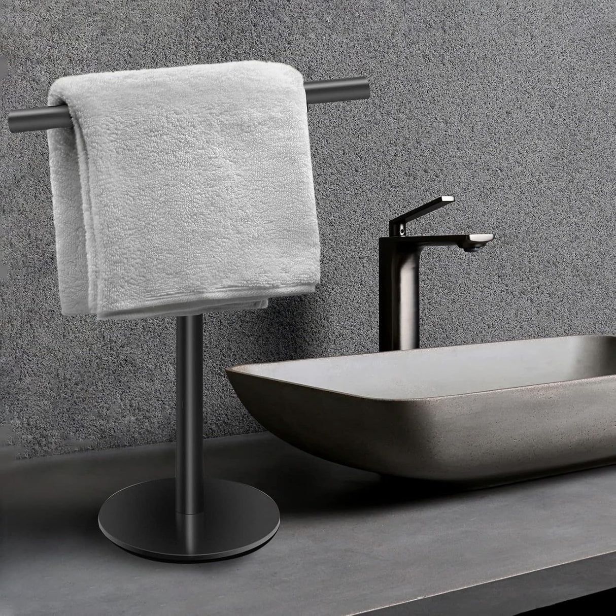 Hand Towel Holder Stand for Bathroom Vanity Countertop Matte Black T-Shape Towel Bar Rack Stand Towel Bar for Bathroom Kitchen Matte Black Matte Black