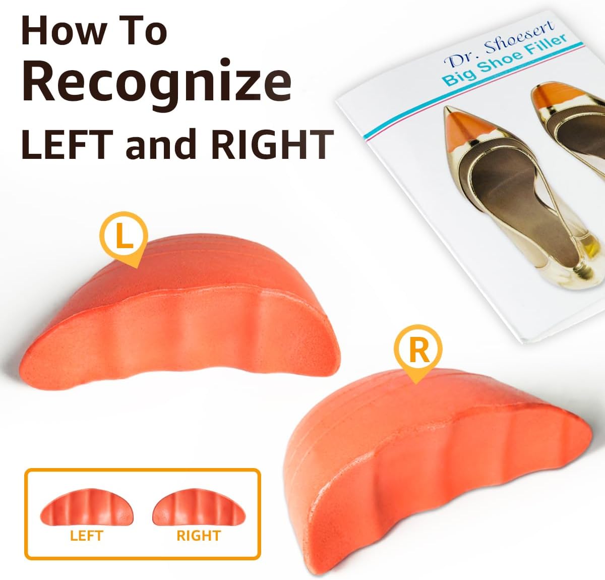 Dr. Scholl's Shoe Filler Inserts - Toe Cushions Make Shoes Fit, Half-Sizes Adjust Too Big for High Heels, Dress, Casual & Flats - 2 Pairs (Orange - Round) Orange Orange