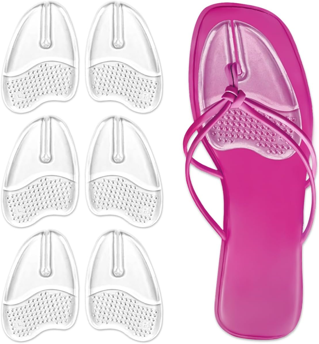 Gel Metatarsal Pads for Flip-Flops Thong Sandals, Ball of Foot Cushion Inserts Relieve All Day Forefoot Pain for Women and Men (Clear - 3 Pairs) Clear Clear