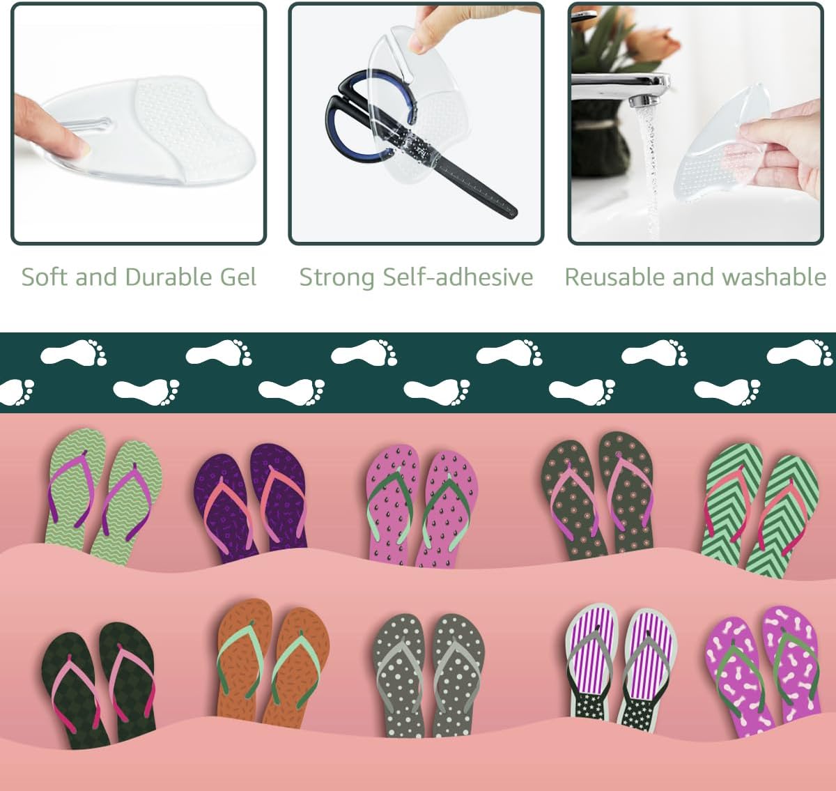 Gel Metatarsal Pads for Flip-Flops Thong Sandals, Ball of Foot Cushion Inserts Relieve All Day Forefoot Pain for Women and Men (Clear - 3 Pairs) Clear Clear