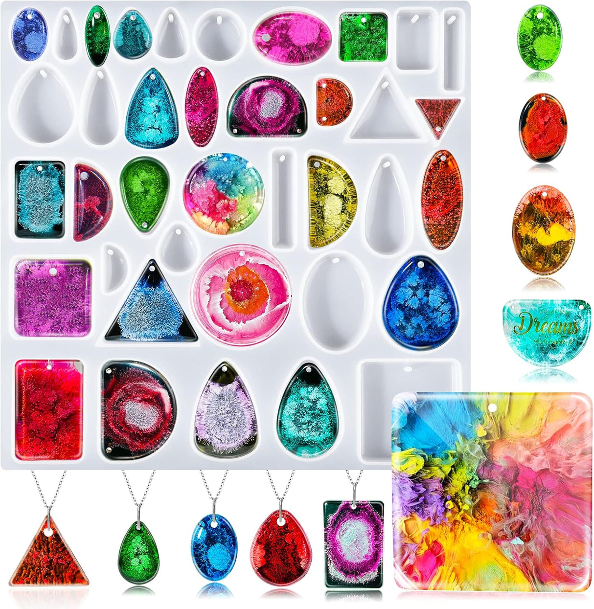 Resin Molds Jewelry, 38 Cavities Pendant Silicone Molds for Epoxy with 40Pcs Jump Rings, DIY Resin Casting for Pendant, Earrings, Necklace, Keychains Classic Teardrop Molds Classic Teardrop Molds