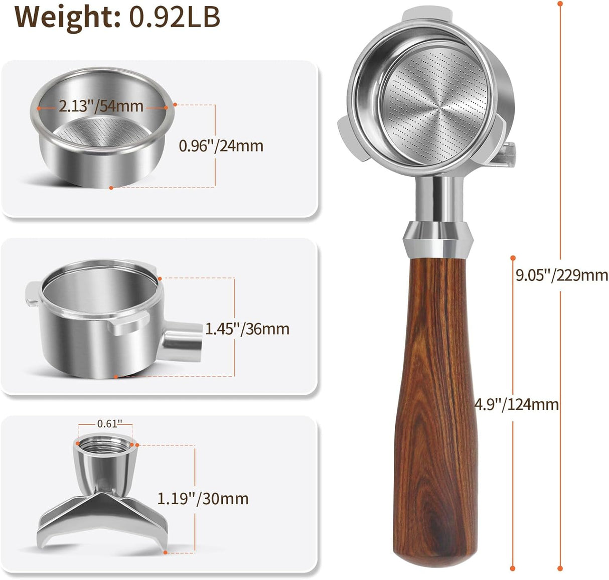 54mm Portafilter Compatible with Breville BES870/878/880/876 Series,Espresso Double Spouts Portafilter with 3 Ear & Stainless Steel Basket