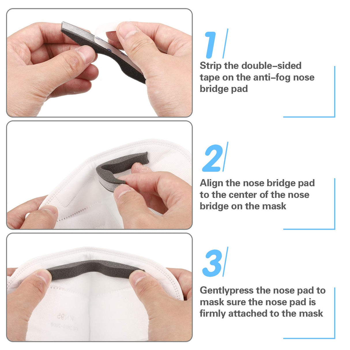 50 Pcs Microfiber Memory Foam Nose Bridge Pads Anti Fog Self Adhesive Protection Nose Cushion Sponge Strip Seal