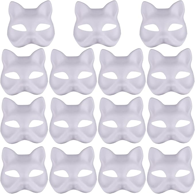 Cat Mask, Cat Mask 15 pcs Half Fox Mask White Therian Mask Diy Paintable Blank Mask for Holloween, Masquerade Party, Cosplay