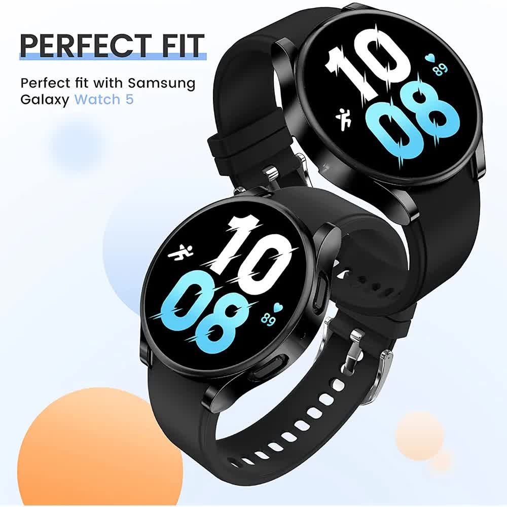 Compatible with Samsung Galaxy Watch 4 5 6 Screen Protector Case 40mm 44mm with Silicone TPU Bumper Black Galaxy Watch6 44mm