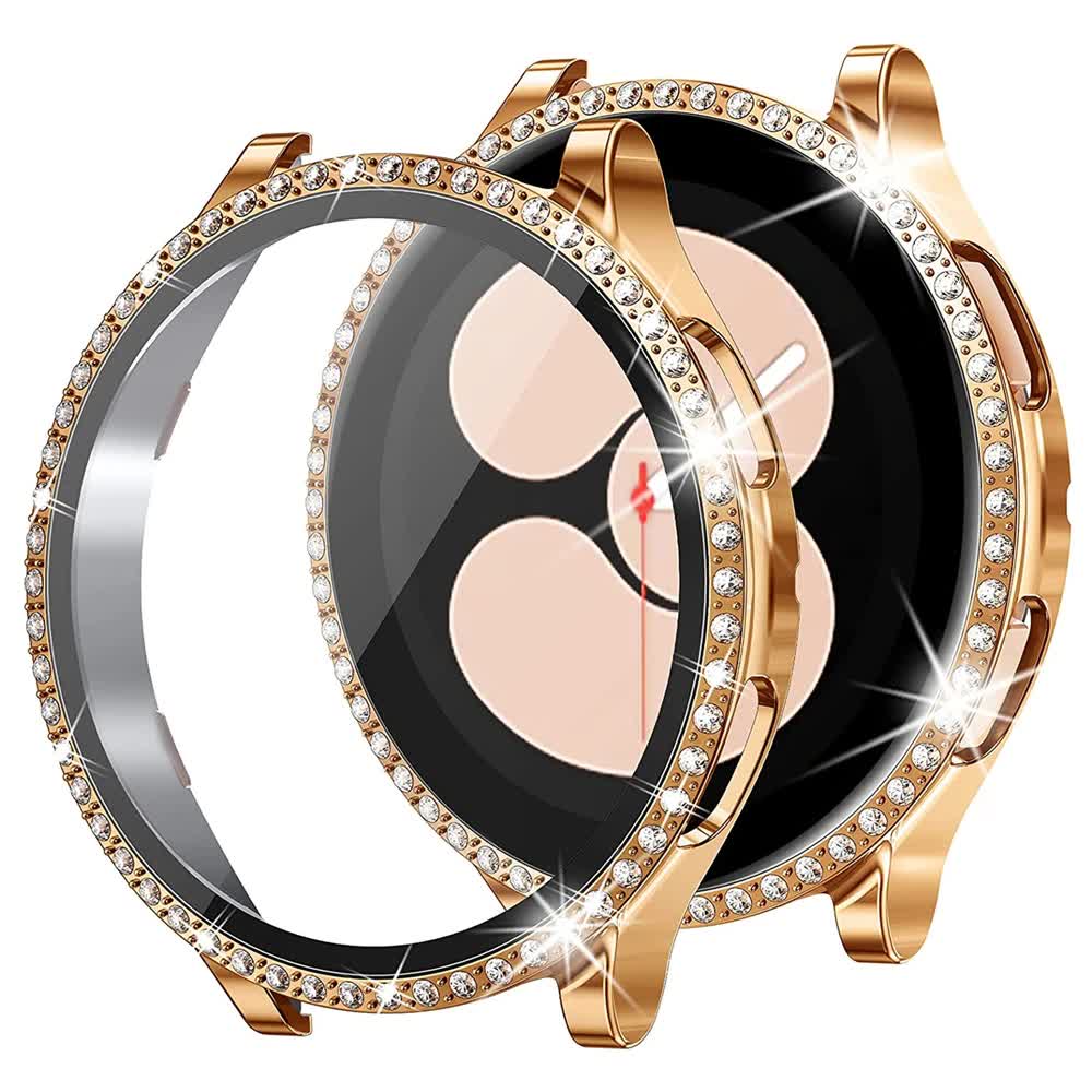 Stainless Steel Bracelet Compatible withSamsung Galaxy Watch 4 5 6 40mm 44mm Mesh Loop Bling Case Gold Set